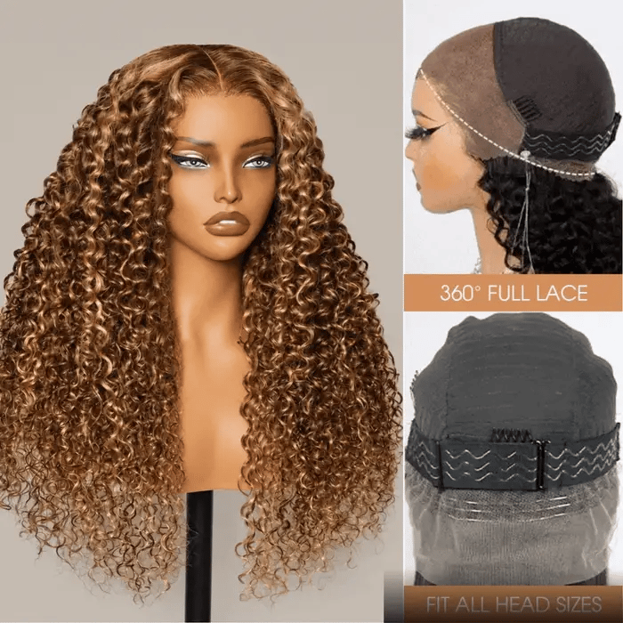 Water Wave 360 Lace 180% Density 4/27 Highlight Pre-bleached & Pre-plucked & Pre-Cut Lace Wig