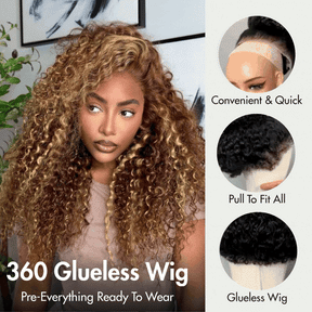 Water Wave 360 Lace 180% Density 4/27 Highlight Pre-bleached & Pre-plucked & Pre-Cut Lace Wig