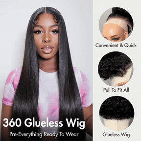 360 HD Lace Frontal Silky Straight 220% Density Human Hair Wig with Bleached Knots & Invisi Strap Snug Fit