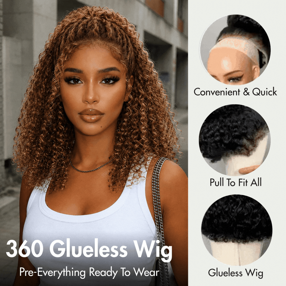 4/27 Honey Blonde Highlight 180%/220% Density 360 Lace Kinky Curly Wig With 4C Edges Human Hair Baby Hair