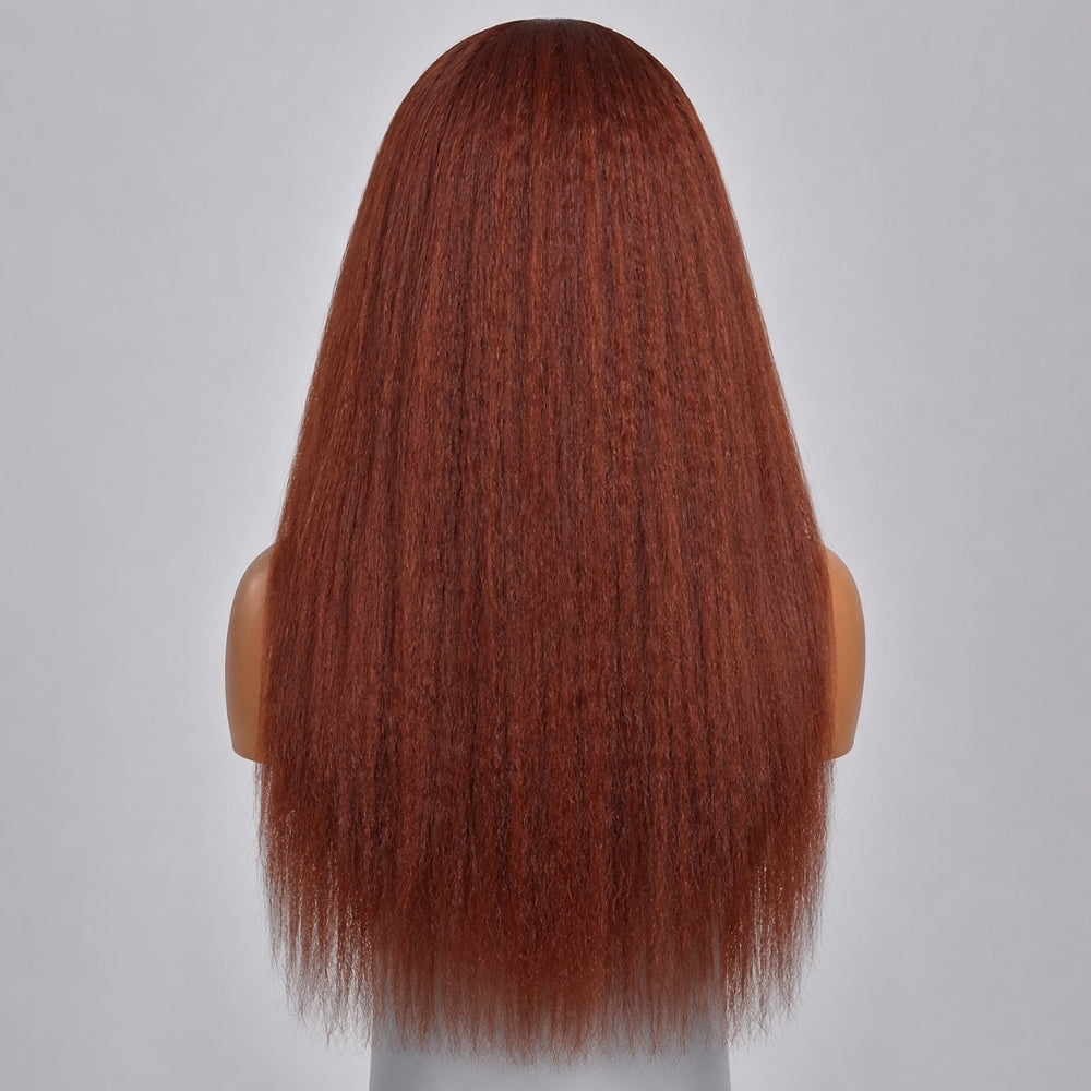 #33 Reddish Brown 360 Lace 180% Density Kinky Straight Wig Autumn Color Glueless HD Lace Front Human Hair Wigs