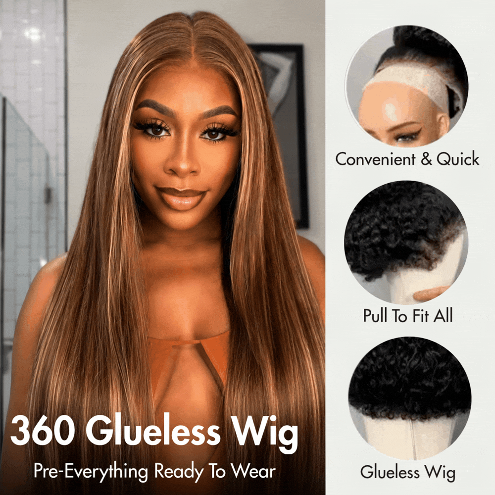 360 Lace Silky Straight 4/27 Highlight Brown Color Virgin Human Hair Wigs HD Pre-plucked Breathable Lace Wig