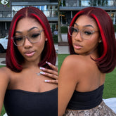 Highlight Red 99J Burgundy 5x5 Pre Cut Straight Glueless Short Bob Lace Wig With Invisi Drawstring Flash Sale