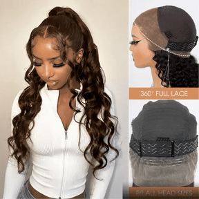 4# Chocolate Brown 360 Lace Body Wave 180% Density Face Framing Pre-Layered Lace Front Wig With Invisi Drawstring