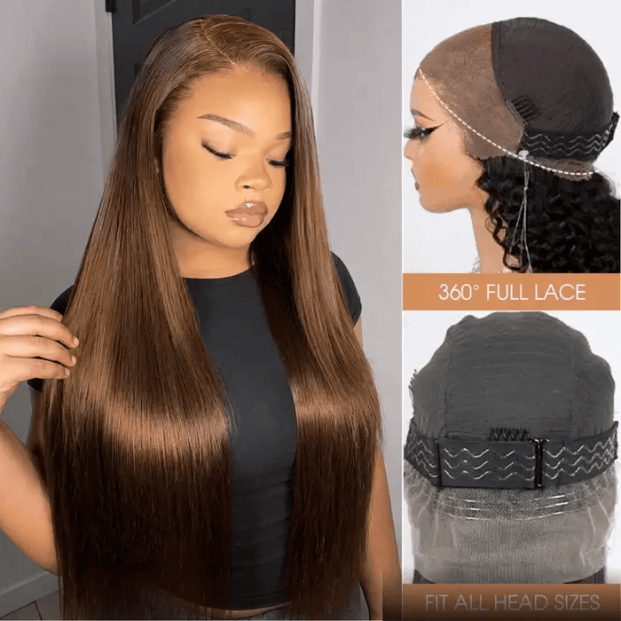180% Density 360 Lace 4# Chocolate Brown Straight Face Framing Pre-Layered Lace Front Wig