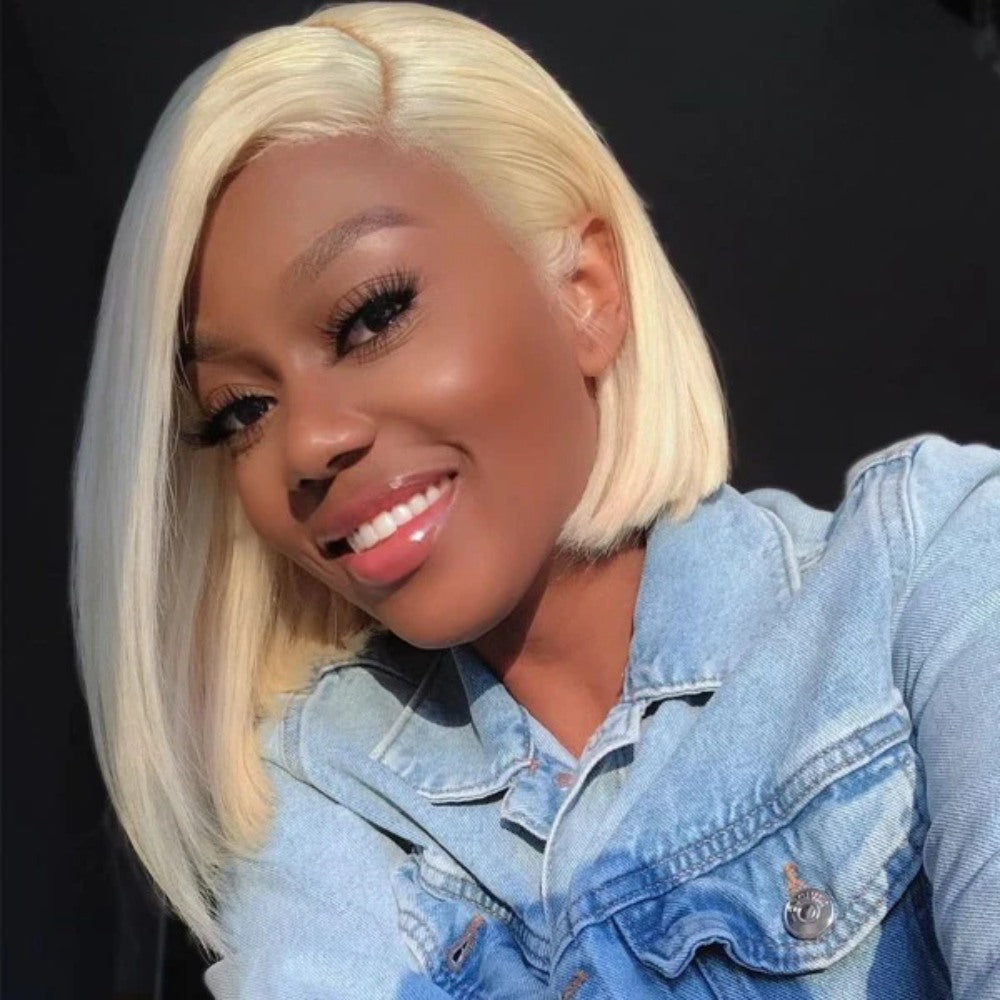 13x6 Lace Frontal Short 613 Blonde Bone Straight Bob Wig Pre Plucked Human Hair Wig