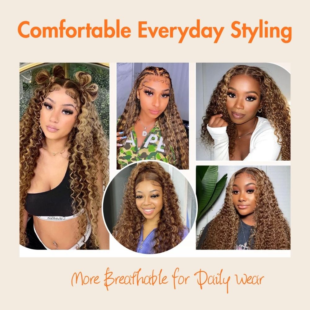 Water Wave 360 Lace 180% Density 4/27 Highlight Pre-bleached & Pre-plucked & Pre-Cut Lace Wig