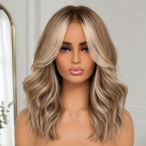 8x5/13x6 Pre Cut Lace Ash Blonde Highlight With Dark Root Loose Body Wave Glueless Human Hair Wig With Invisi Drawstring