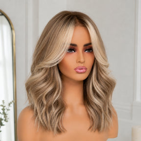 8x5/13x6 Pre Cut Lace Ash Blonde Highlight With Dark Root Loose Body Wave Glueless Human Hair Wig With Invisi Drawstring
