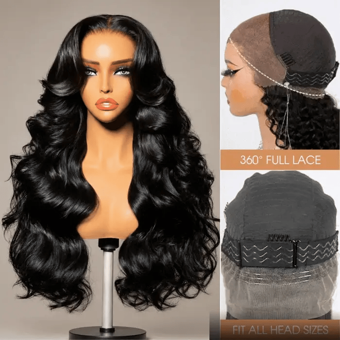 360 HD Lace Frontal Body Wave 220% Density Human Hair Wig with Bleached Knots & Invisi Strap Snug Fit