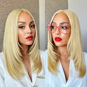 13x6 Lace Frontal Short 613 Blonde Bone Straight Bob Wig Pre Plucked Human Hair Wig