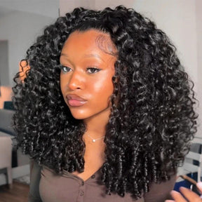 3 In 1 Half Wig | Burmese Curly With Finger Coil Ends Glueless Install Flip Over Half Wig With Adjustable Drawstring