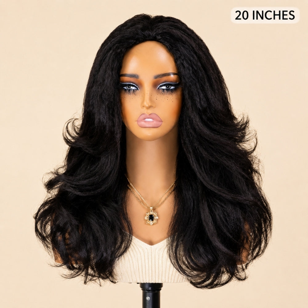 3 In 1 Half Wig | Kinky Straight with Soft Body Curls Comfortable Fit Glueless Install Flip Over Half Wig With Adjustable Drawstring