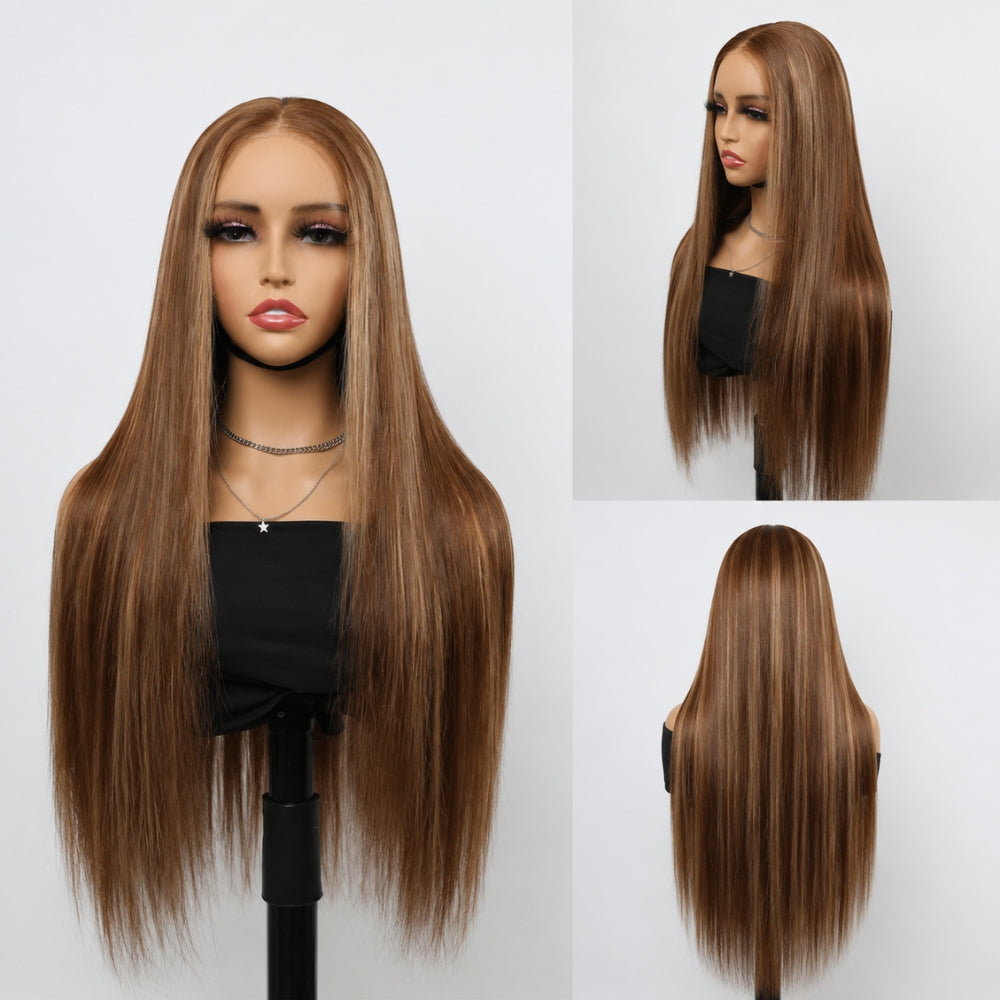 360 Lace Silky Straight 4/27 Highlight Brown Color Virgin Human Hair Wigs HD Pre-plucked Breathable Lace Wig