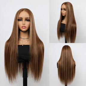 360 Lace Silky Straight 4/27 Highlight Brown Color Virgin Human Hair Wigs HD Pre-plucked Breathable Lace Wig