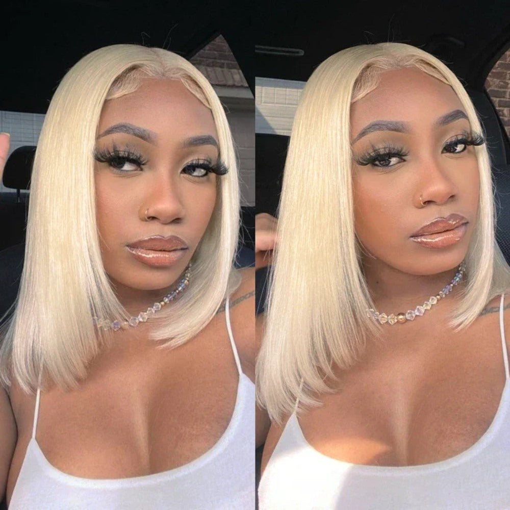 13x6 Lace Frontal Short 613 Blonde Bone Straight Bob Wig Pre Plucked Human Hair Wig