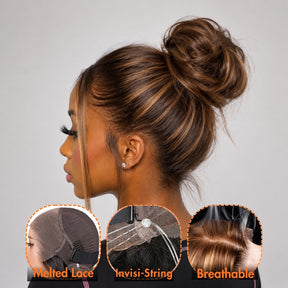 360 Lace Silky Straight 4/27 Highlight Brown Color Virgin Human Hair Wigs HD Pre-plucked Breathable Lace Wig