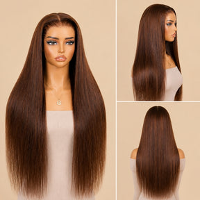 180% Density 360 Lace 4# Chocolate Brown Straight Face Framing Pre-Layered Lace Front Wig