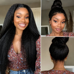 4C Edge Kinky Straight 220% Density 360 HD Invisible Lace Frontal  Human Hair Wig With Super Natural Hairline