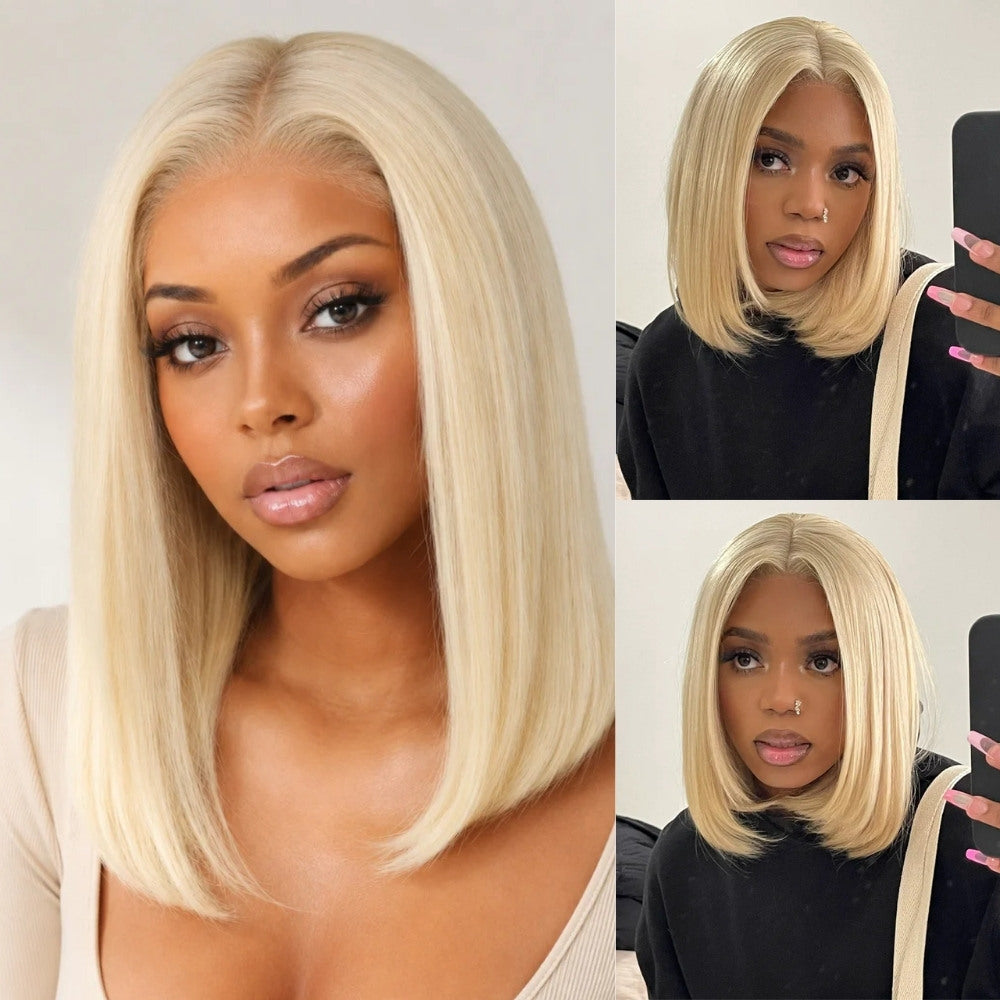 13x6 Lace Frontal Short 613 Blonde Bone Straight Bob Wig Pre Plucked Human Hair Wig