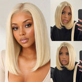13x6 Lace Frontal Short 613 Blonde Bone Straight Bob Wig Pre Plucked Human Hair Wig