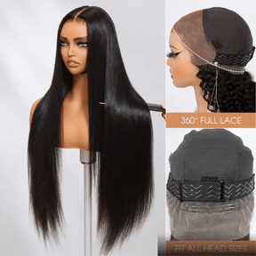 360 HD Lace Frontal Silky Straight 220% Density Human Hair Wig with Bleached Knots & Invisi Strap Snug Fit
