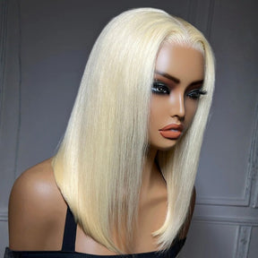 13x6 Lace Frontal Short 613 Blonde Bone Straight Bob Wig Pre Plucked Human Hair Wig