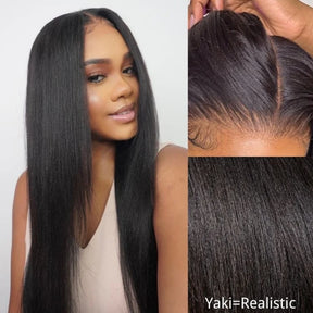 Pizazz Hair Yaki Straight Put On and Go Glueless Lace Wigs 8x5 Pre-cut Human Hair Lace Wig Kinky Straight