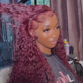 99j Burgundy Curly Lace Front Human Hair Wigs 13*4/13*6/5*5 Glueless HD Lace Wigs Pre Plucked