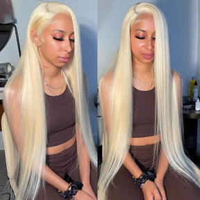 613 Blonde Color 13*6 HD Lace Frontal Silk Straight  Human Hair Wigs 180% Density