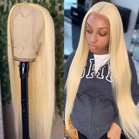 613 Blonde Color 13*6 HD Lace Frontal Silk Straight  Human Hair Wigs 180% Density