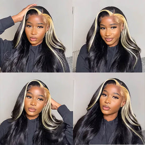 613 Blonde Highlight Skunk Stripe Body Wave/Straight Wigs 13X4 Transparent HD Lace Human Hair Wigs