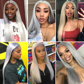5*5 HD Silver Grey Straight Hair  Colored Lace Front Wigs