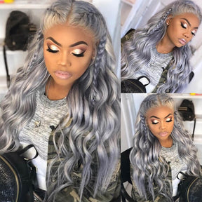 Body Wave Silver Grey Color Wig 100% Human Hair 13x4 HD Lace Front Wigs For Women