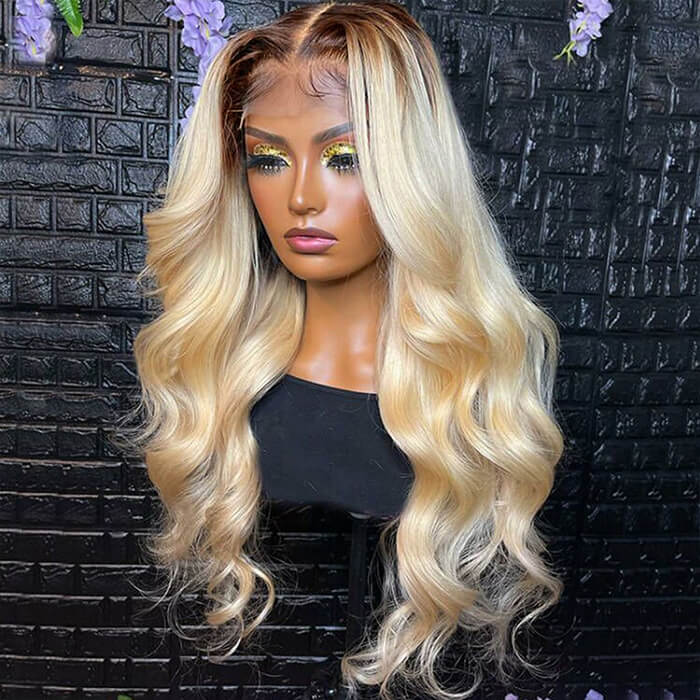 613 Blonde Wigs With Brown Roots #4/613 Ombre Color 13x4 HD Lace Front Wigs