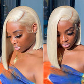 Short 613 Blonde Bob Wig Pre Plucked Bone Straight Human Hair Lace Frontal Wig