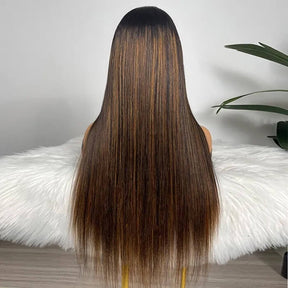 U Part Human Hair Wigs With Brown Highlights Glueless Natural Wig Look