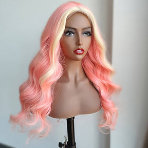 Pink & Blonde Skunk Stripe Color Wig 13*4 HD Lace Front Human Hair Wigs