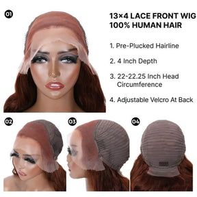 Reddish Brown Human Hair Wigs Body Wave Dark Red Brown 13x4 HD Lace Wig