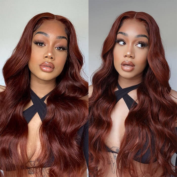 #33 Reddish Brown Color Wig Glueless 13x4 HD Lace Front Human Hair Wigs