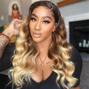 1B/4/27 Ombre Color 13x4 HD Lace Front Human Hair Wigs With Pre-Plucked Hairline Brazilian Virgin Hair
