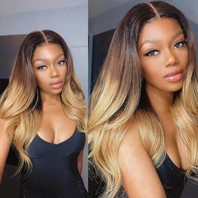 1B/4/27 Ombre Color 13x4 HD Lace Front Human Hair Wigs With Pre-Plucked Hairline Brazilian Virgin Hair