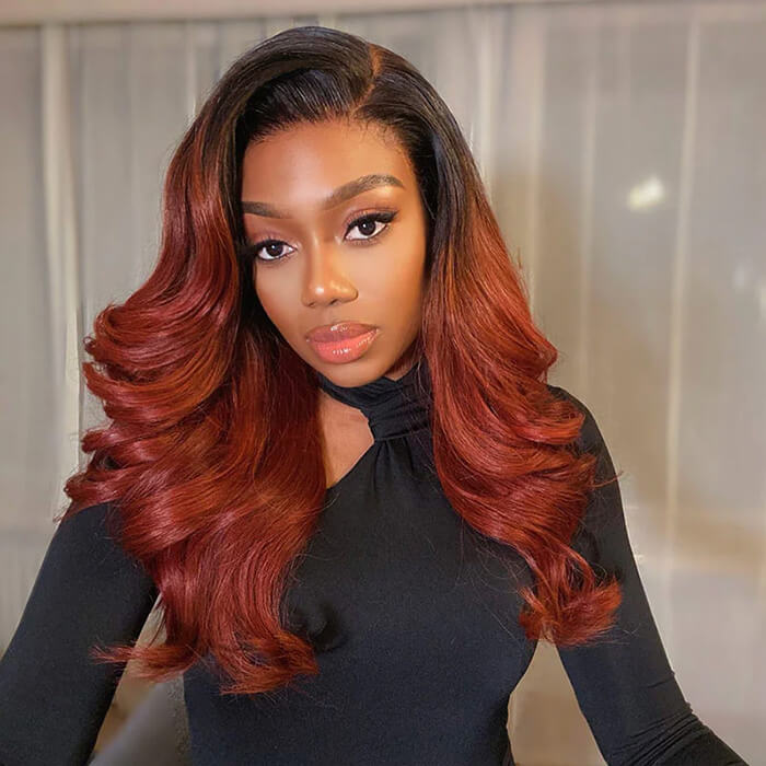 Ombre Color Wigs Reddish Brown Body Wave Human Hair Wigs With Dark Roots  5x5 13x4 13x6 HD Lace Front Wigs with Pre Plucked Hairline