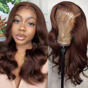 New Chocolate Brown Wig Body Wave HD Lace Front Human Hair Wigs