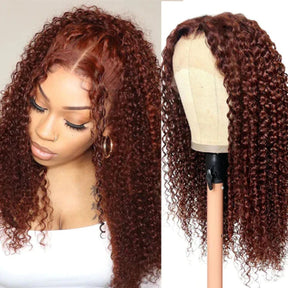 #33 Auburn Colored Wig 13x4/5x5 HD Lace Front Closure Human Hair Wigs Jerry Curly Frontal Wigs 180% Density