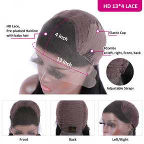 Ombre Highlight Dark Burgundy with Rose Red 13x4 Lace Frontal Wig Body Wave