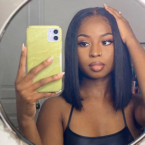 Silky Straight Blunt Cut Bob Clear HD 5x5 Glueless Lace Closure Wig Skin Melt Wig