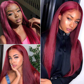 99J Color Burgundy Wig 4*4 5*5 HD Lace Closure Wigs Straight Human Hair Wigs For Women