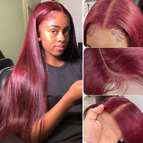 99J Color Burgundy Wig 4*4 5*5 HD Lace Closure Wigs Straight Human Hair Wigs For Women
