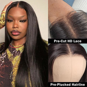 Glueless Wig Human Hair 13x4 Pre Cut HD Transparent Straight Lace Front Wigs Virgin Hair Without Glue